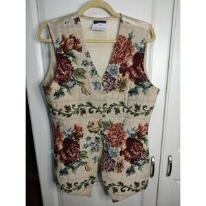 Vintage Floral Tapestry Vest 90s Waistcoat Large Cottagecore 10 Button Closure